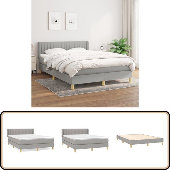 vidaXL Boxspring met matras stof lichtgrijs 140x200 cm