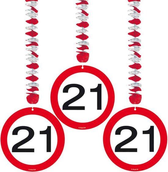Folat - Hangdecoratie verkeersbord 21 (3 stuks)