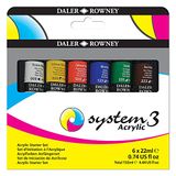 Daler Rowney SYSTEM3, acrylverf in premium kwaliteit, starterset 6 x 22 ml multi