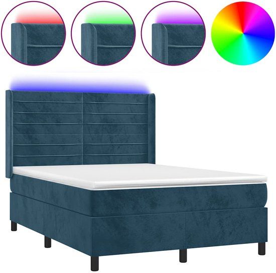 vidaXL Boxspring met matras en LED fluweel donkerblauw 140x200 cm