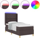 vidaXL Boxspringbed met LED-stripverlichting, Bruin, 90 x 190 cm, Stof