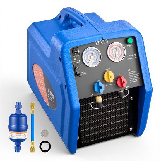 VEVOR Koelmiddelterugwinningsunit, Draagbaar Koelmiddelterugwinningsstation, 220v/50hz 1450 Rpm, 1 Pk met Tweecilinder Afzuigsysteem voor Koelmiddelen A1 & A2l, Terugwinningsunit voor Airconditioningsystemen In Auto's en Woningen