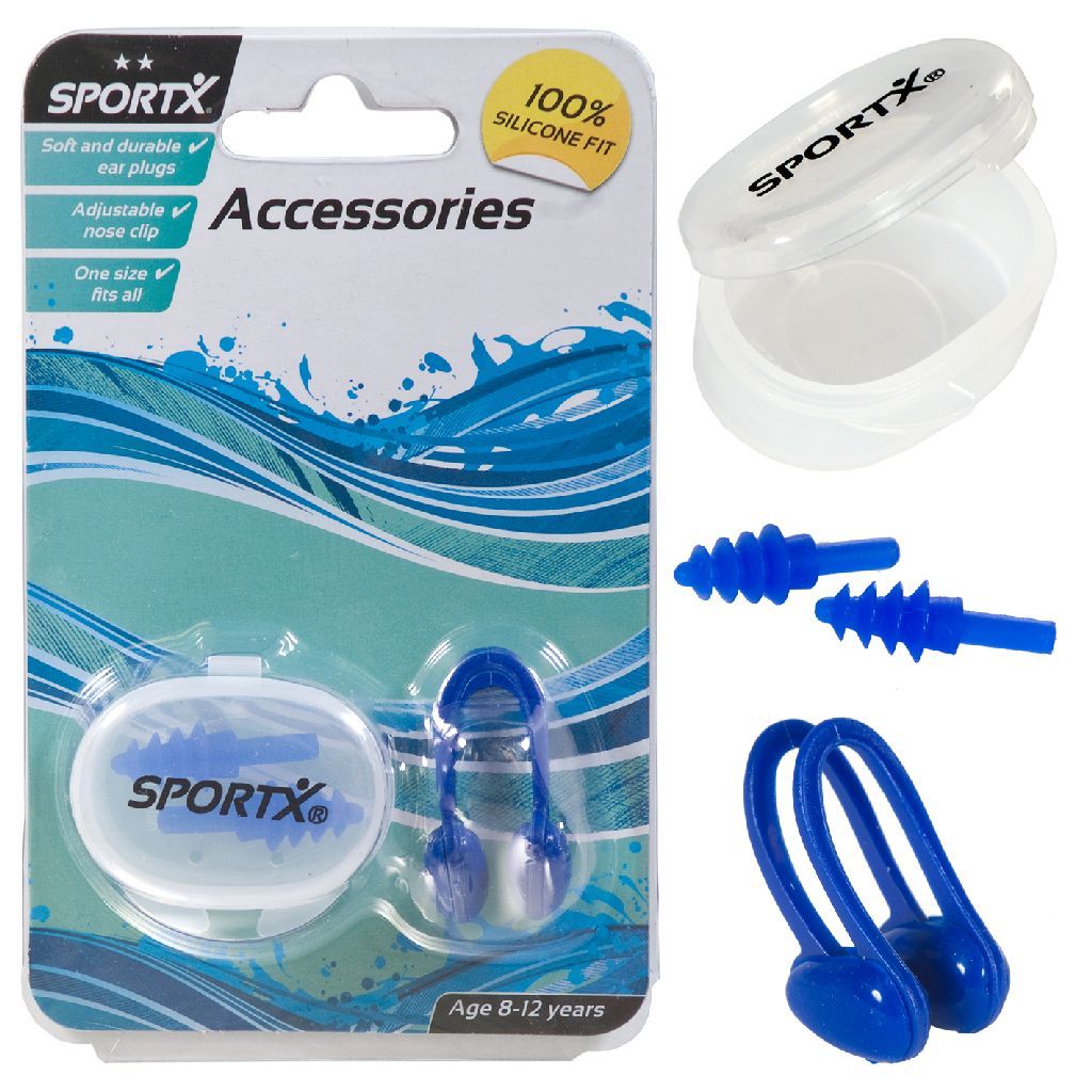 SportX Neusclip+oordopjes junior - blauw