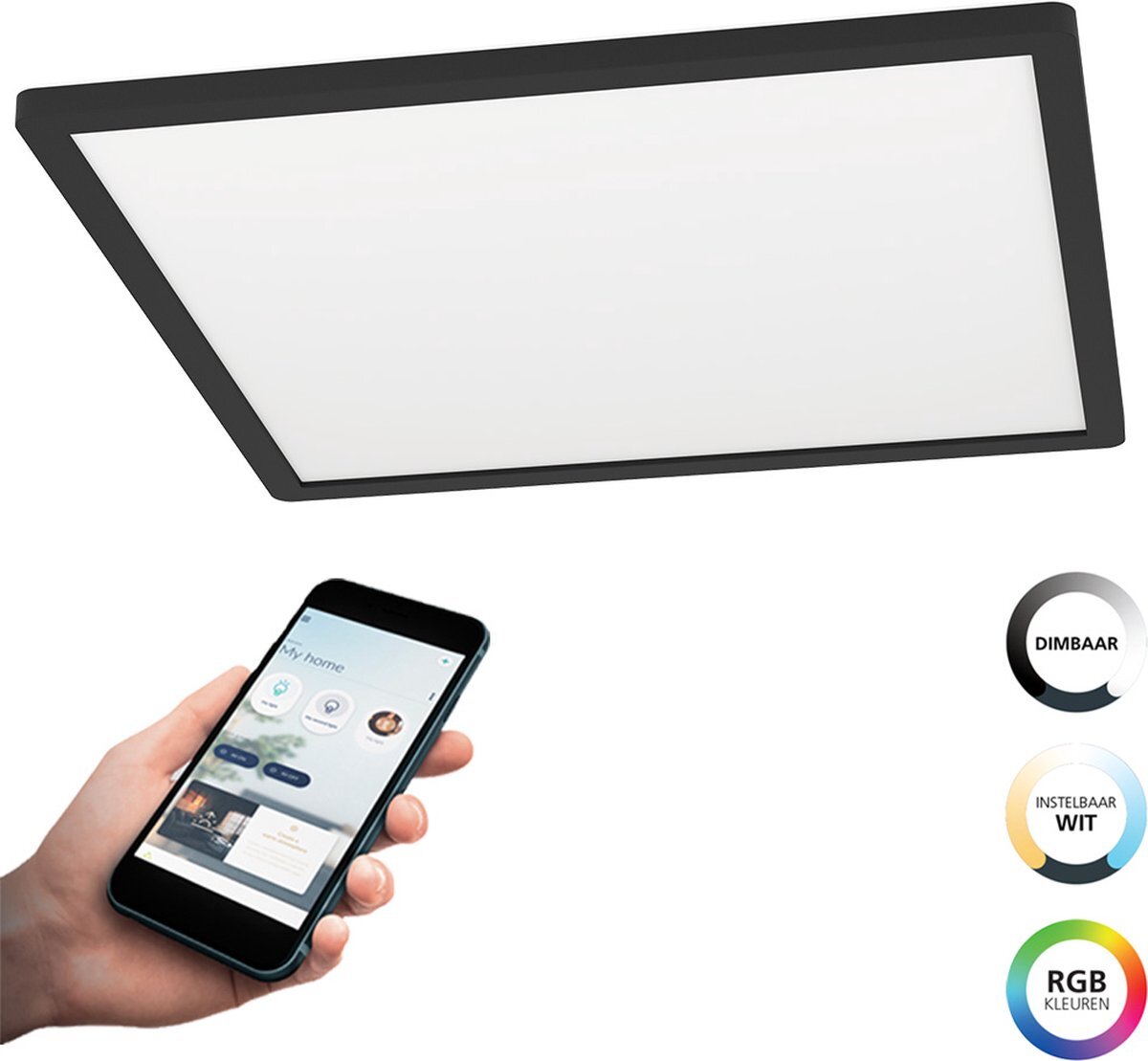 EGLO Connect EGLO connect.z Rovito-Z Smart Plafondlamp - 42 cm - Zwart/Wit - Instelbaar RGB & wit licht - Dimbaar - Zigbee