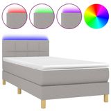 vidaXL Boxspringbed met matras en LED-verlichting, lichtgrijs, 100x200 cm, stof