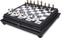 Pièces d'échecs italiennes, métal/bois + échiquier, marbre/bois, noir, 46 pièces