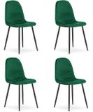 LEOBERT Set van 4 eetkamerstoelen PADVA - Groen fluweel – Zwarte metalen poten – Modern design