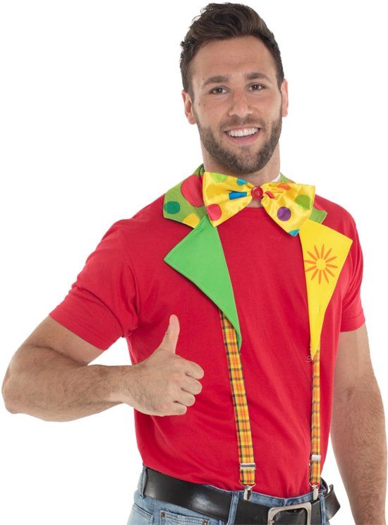 Folat Clown set - Bretels - Met kraag & losse strik - Polyester - Multi