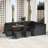vidaXL Tuinbank Set Zwart Poly Rattan 13-delig