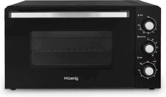 H.KOENIG Compacte mini-oven, FO42 capaciteit 42 l, temperatuur tot 230 °C, 5 kookmodi, timer tot 90 minuten, circulatie/broodje, met tang, kruimelopname en draaispies, 2000 W