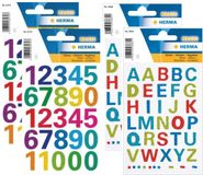 Herma stickervellen letters en cijfers - 4x vellen - gekleurd glitter - 15 mm - watervast