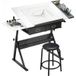 Homcom Table à dessin inclinable 0° à 60° – Hauteur réglable 68-92 cm – MDF blanc – Avec tabouret et 2 tiroirs – Dimensions 120x60 cm
