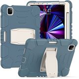 Hoesje iPad Pro 12,9 inch 2021/2020/2018 (5/4/3 generatie) hoesje met potloodhouder, robuuste schokbestendige beschermhoes met verborgen beugel, chrysanthemum blauw