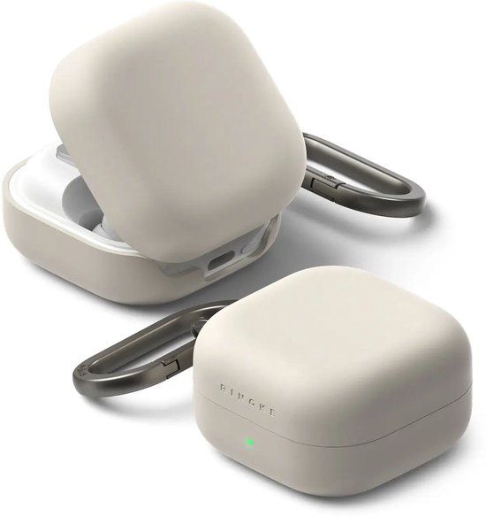 Ringke Silicone Hoesje Geschikt voor Samsung Galaxy Buds 4 / 4 Pro - Siliconen Cover - Karabijnhaak - Case Beige
