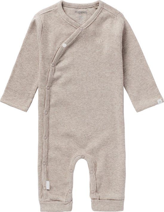 Noppies U Playsuit LS Rib Nevis - Taupe Melange - Maat 74 - Unisex