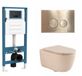 QeramiQ Dely Swirl Toiletset - réservoir encastré Qeramiq Flush - abattant avec frein de chute - plaque de commande en métal laiton brossé - boutons ronds - beige