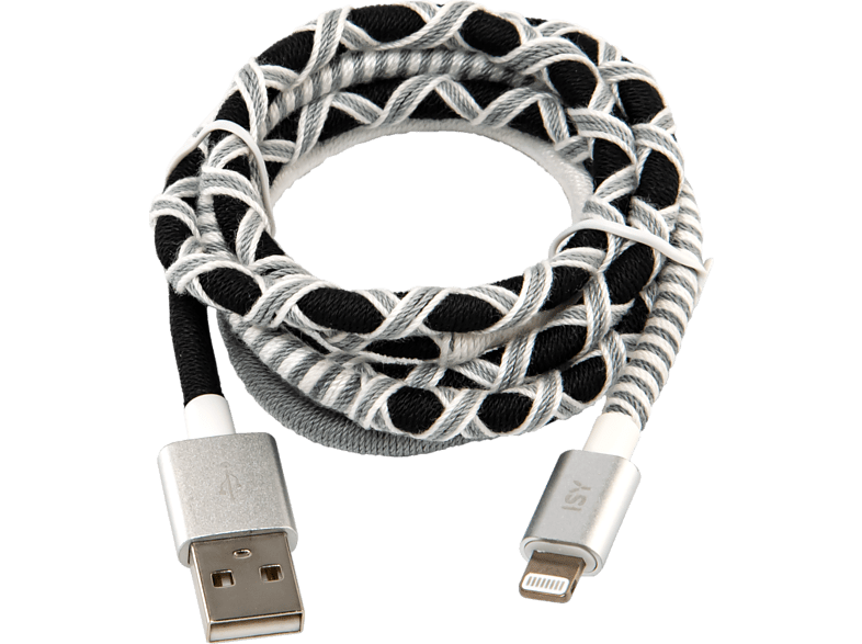 isy USB-kabel - Lightning - 1 m - Zwart/Wit