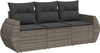 vidaXL 3-delige Loungeset met kussens, polyrattan, grijs