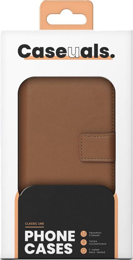 Caseuals Book Case Samsung Galaxy A15/A15 5G - Brown - Leather - 3 Card Slots - Wireless Charging