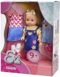 SIMBA Evi Love Fashion, speelpop draagt een schattige jeansjurk, incl. twee andere outfits, met schattige prints en sneakers, 12 cm, vanaf 3 jaar
