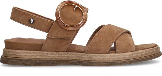 No Stress Dames Beige Suède Plateau Sandalen met Gesp - Maat 38
