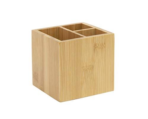 OSCO Bamboe Vierkante Pennenpot - Houten Potloodhouder - Bureau Organizer - 10x10.5x10.5cm