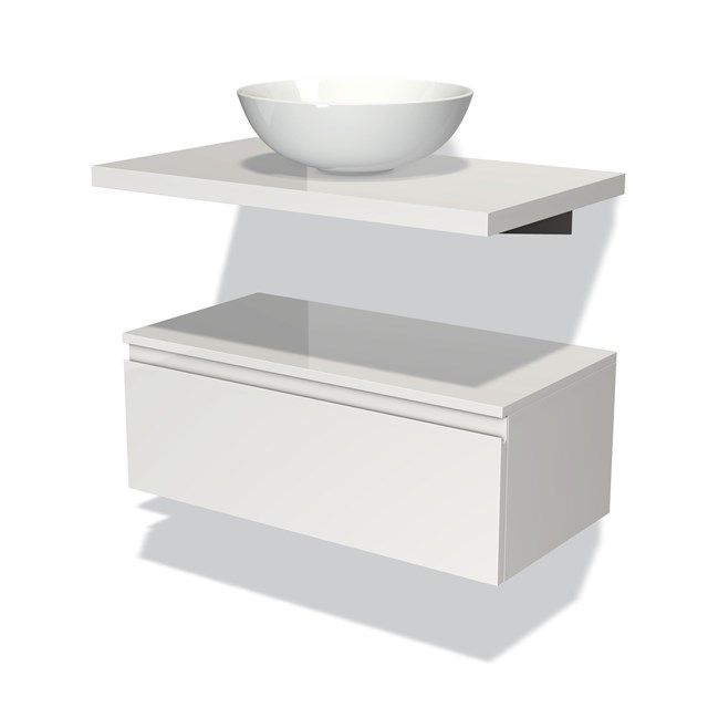 Maxaro Badkamermeubel Modulo Plato 80 cm Hoogglans Wit 1 Lade Greeploos