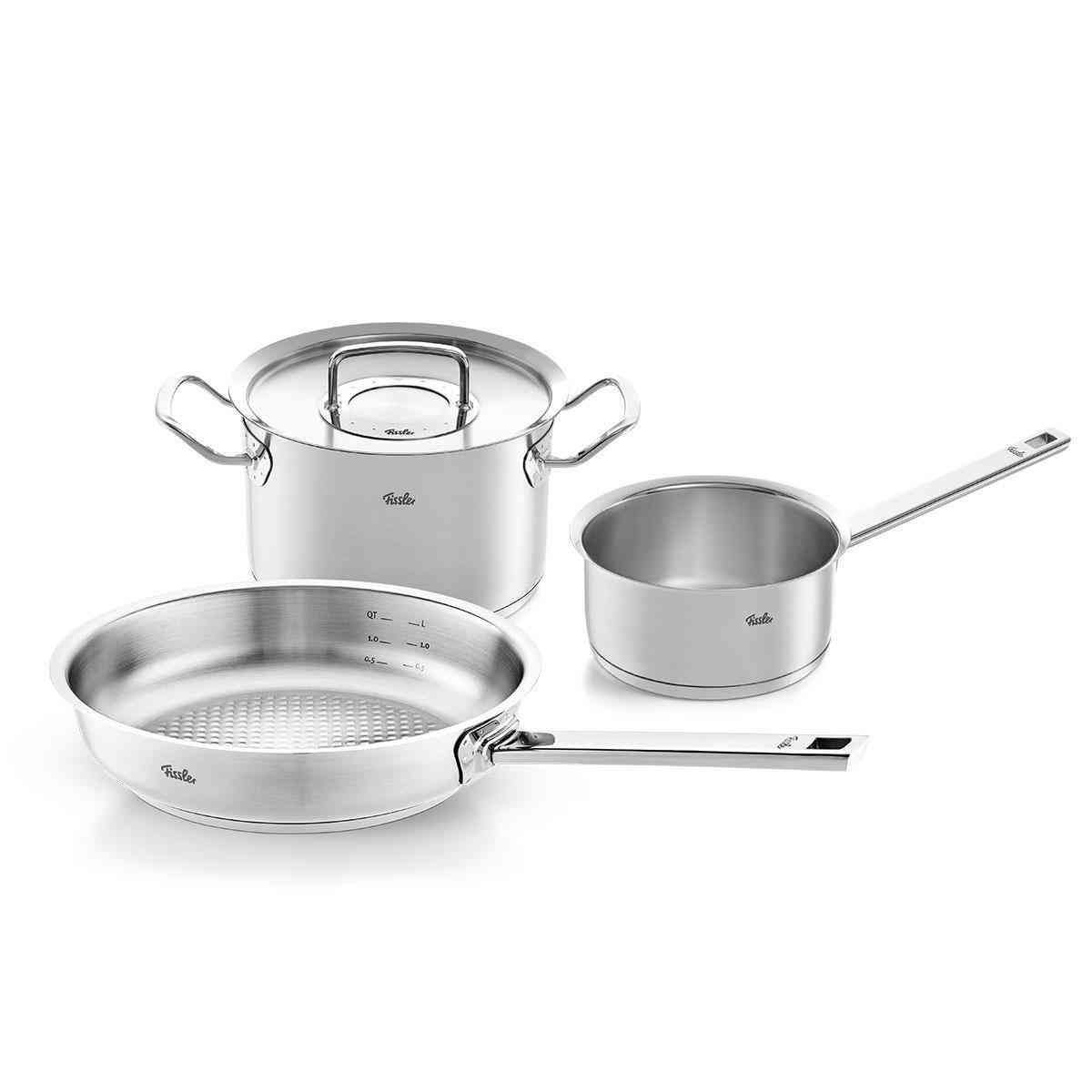 Fissler Pure Profi Pannenset - 3-Delig - RVS - Anti-aanbaklaag