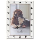 4x6 zilveren metalen en witte glazuur fotolijst, Paw Print Design