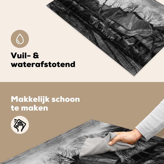 KitchenYeah® Inductie beschermer 80.2x52.2 cm - Vincent van Gogh - Zwart Wit