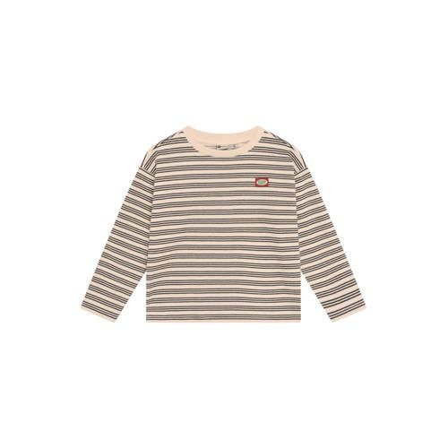 Daily7 rechtvallende gestreepte longsleeve - beige