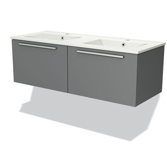 Maxaro Badkamermeubel 120cm Modulo Middengrijs 2 Lades Vlak Wastafel Keramiek