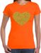 Bellatio Decorations Verkleed T-shirt voor dames - oranje - hartje - glitter goud - themafeest / Koningsdag XS
