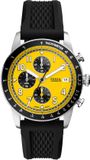 Fossil SPORT TOURER FS6044 Heren Polshorloge - Zwart Siliconen Band - Zilverkleurige Kast - Gele Wijzerplaat - Mineraalglas - 5 ATM
