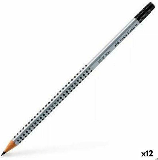 Faber-Castell GRIP 2001 Potlood met Gum B - 12 stuks - Grijs