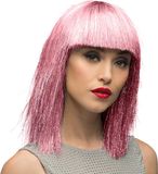 Boland - Pruik Crazy roze Roze - Steil - Halflang - Vrouwen - Showgirl - Glitter and Glamour