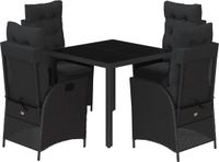 vidaXL Ensemble de jardin 5 pièces avec coussins, noir, en polyrotin