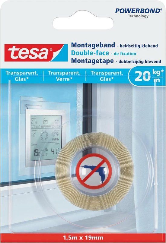 tesa Powerbond Montagetape Transparant 1.9 cm x 150 cm