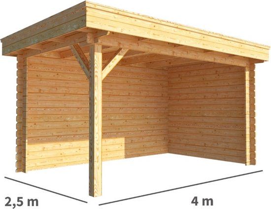 Merkloos Overkapping Lisa 400 cm bij 250 cm diep Plat dak bruin