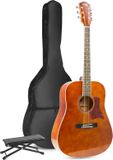 MAX Akoestische gitaar voor beginners - SoloJam Western gitaar 4/4 - Incl. voetsteun, stemapparaat, tas en plectrums - Bruin