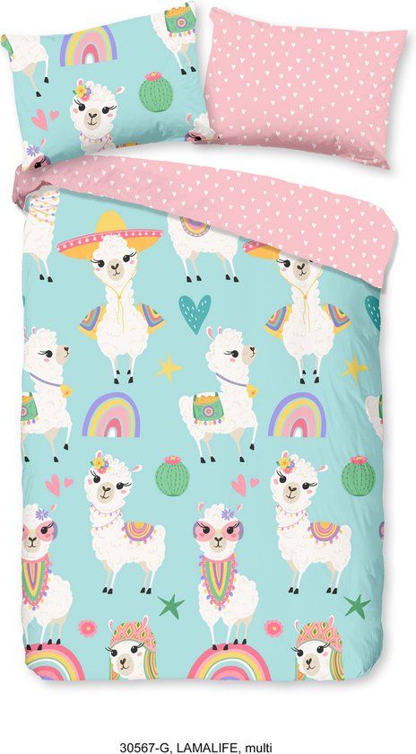 Good Morning Kinderdekbedovertrek Lama's en Regenbogen - Katoen - 140x220 cm