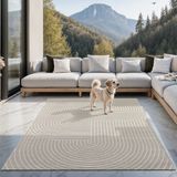 the carpet Santo Plus – Weerbestendig outdoor vloerkleed met 3D patroon, geschikt voor balkon, terras en woonkamer, beige met boho-accenten, 200 x 280 cm