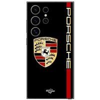 Maniacase Beschermhoes Samsung Galaxy S25 Ultra PORSCHE logo rouge et dorée fond noir
