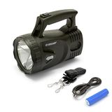 Superheldere oplaadbare LED-spot van 5 W. Krachtige professionele LED-zaklamp met 350 lumen. Bereik: 400 meter, 5 uur licht. IP43 waterdicht. Ideaal voor kamperen, vissen, wandelen en noodgevallen.