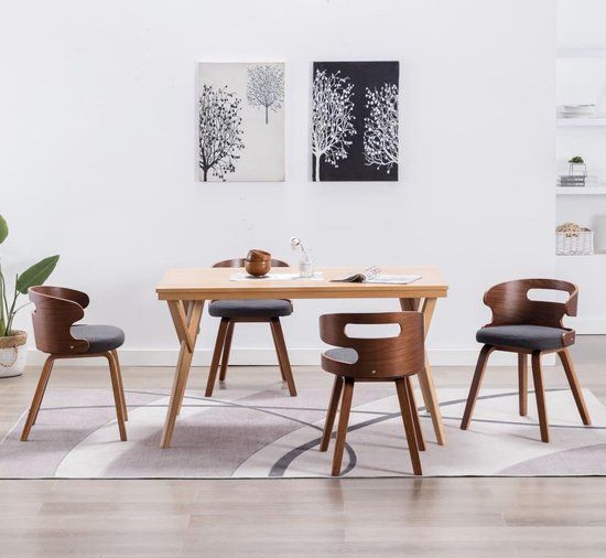 vidaXL Eetkamerstoelen 4 stuks gebogen hout en stof donkergrijs