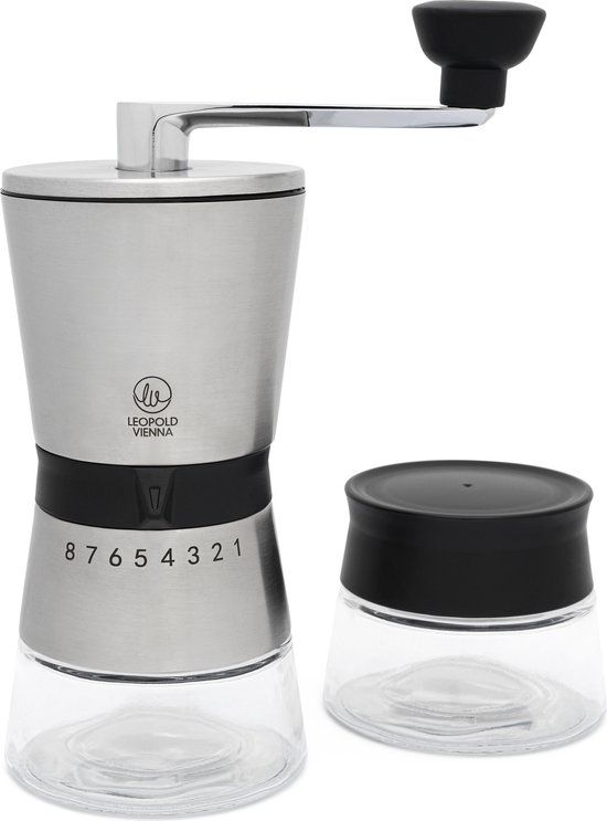 Leopold Vienna Bologna Koffiemolen + Bewaarpot Giftset - Handmatig - RVS/Transparant