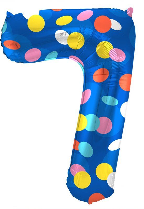 Folat Folieballon Cijfer 7 Colorful Dots - 86 cm