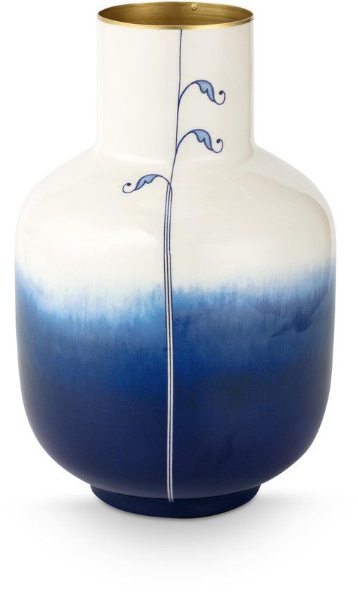 Pip Studio Vaas Pip & The Blue Bird - Bloemenvaas van Metaal - Blauw - 30cm