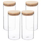 Wellhome Set van 4 voorraadpotten van glas en hout, 1,3 l, x4 1300 ml