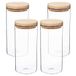Wellhome Set van 4 voorraadpotten van glas en hout, 1,3 l, x4 1300 ml
